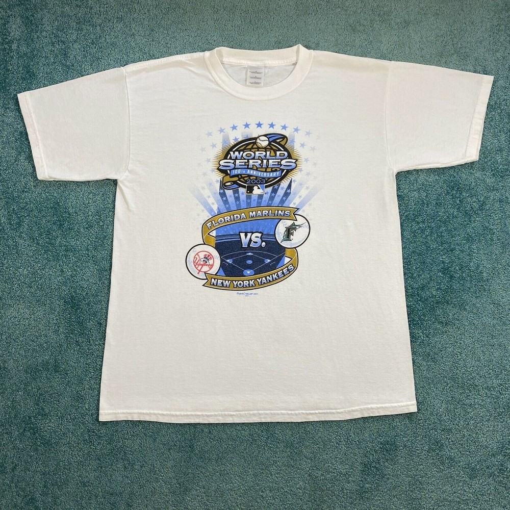 VINTAGE Florida Marlins New York Yankees 2003 World Series Shirt Large Baseball